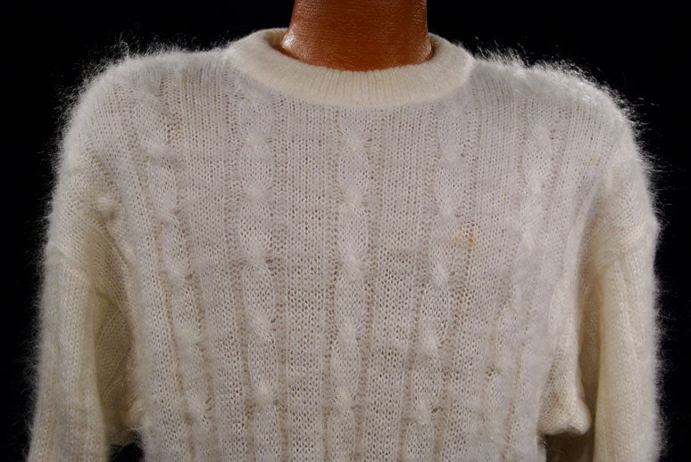 Men's White Cableknit Mohair Crewneck Sweater by Giorgio Laui [#097-020]