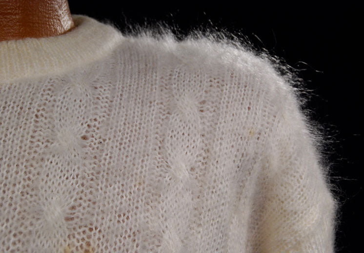 Men's White Cableknit Mohair Crewneck Sweater by Giorgio Laui [#097-020]