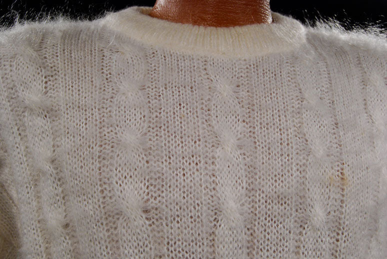 Men's White Cableknit Mohair Crewneck Sweater by Giorgio Laui [#097-020]