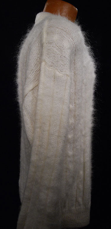 Men's White Cableknit Mohair Crewneck Sweater by Giorgio Laui [#097-020]