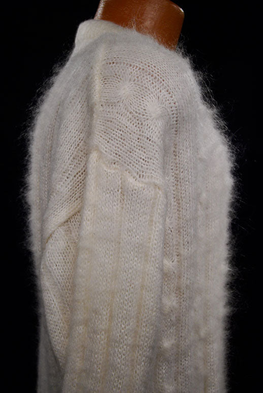 Men's White Cableknit Mohair Crewneck Sweater by Giorgio Laui [#097-020]