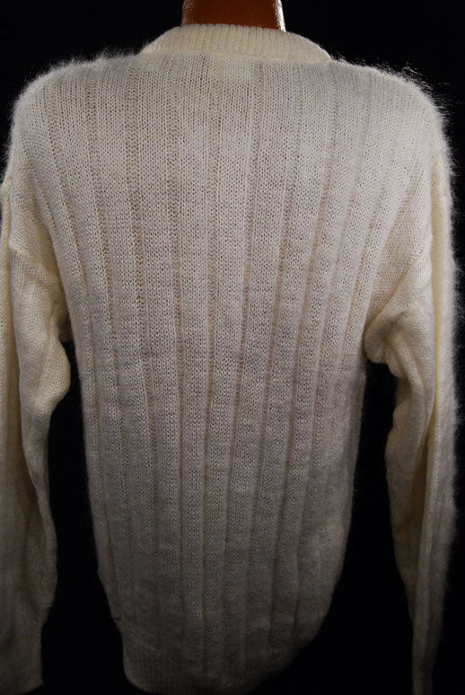 Men's White Cableknit Mohair Crewneck Sweater by Giorgio Laui [#097-020]