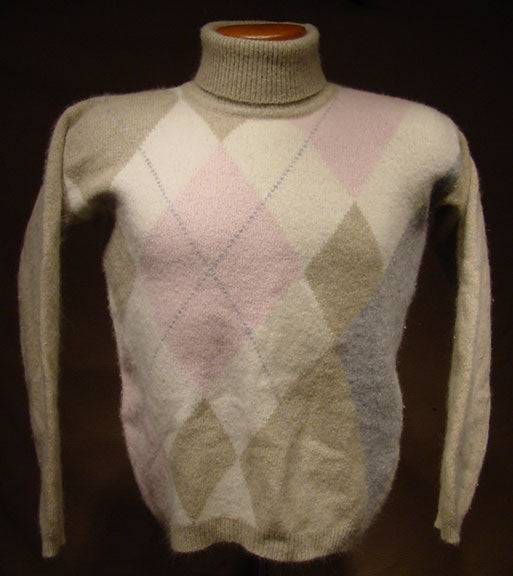 Woman's Tan Argyle Angora Turtleneck Sweater