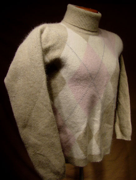 Woman's Tan Argyle Angora Turtleneck Sweater