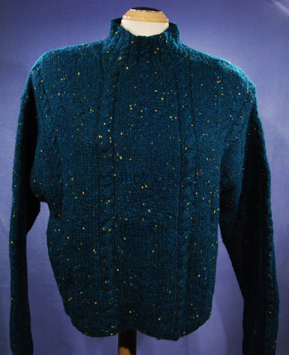 Woman's Emerald-green 100% Wool Mock-Turtleneck Sweater by Knit By Hand