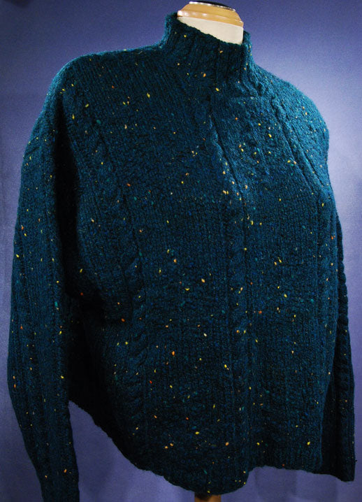 Woman's Emerald-green 100% Wool Mock-Turtleneck Sweater by Knit By Hand