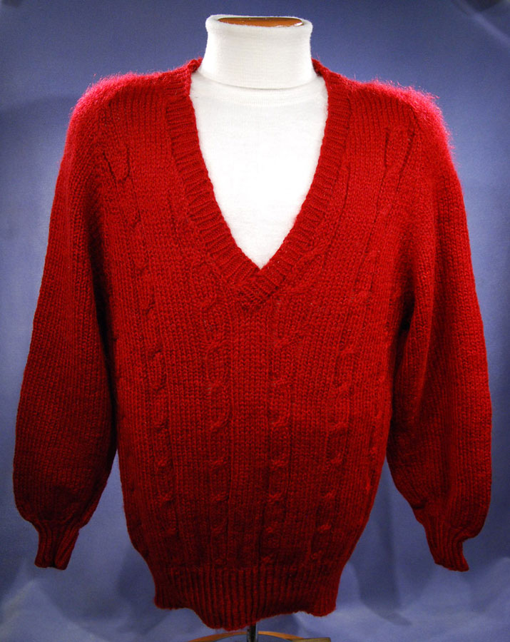 Red Faux-Mohair V-Neck Sweater [#192-003]