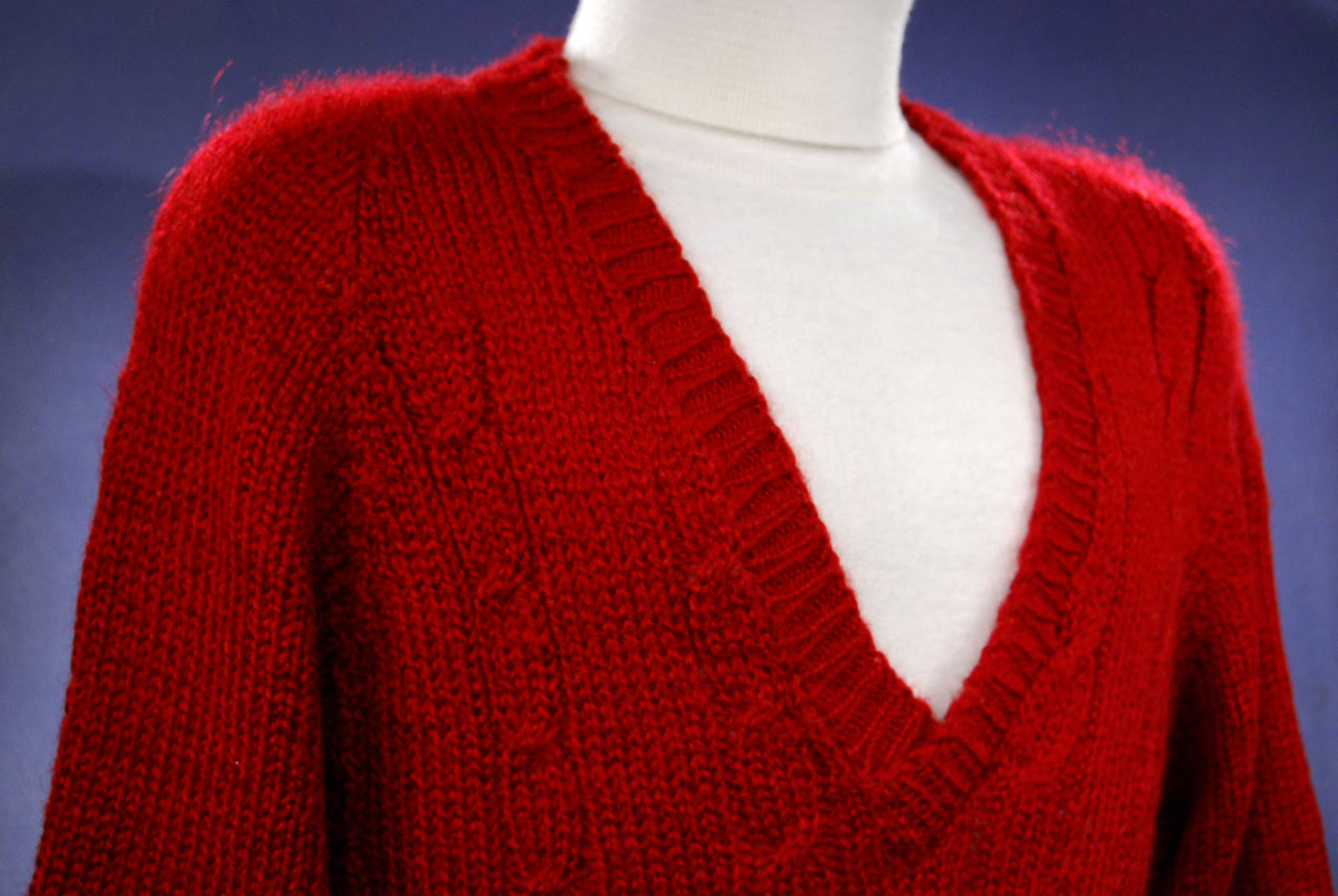 Red Faux-Mohair V-Neck Sweater [#192-003]