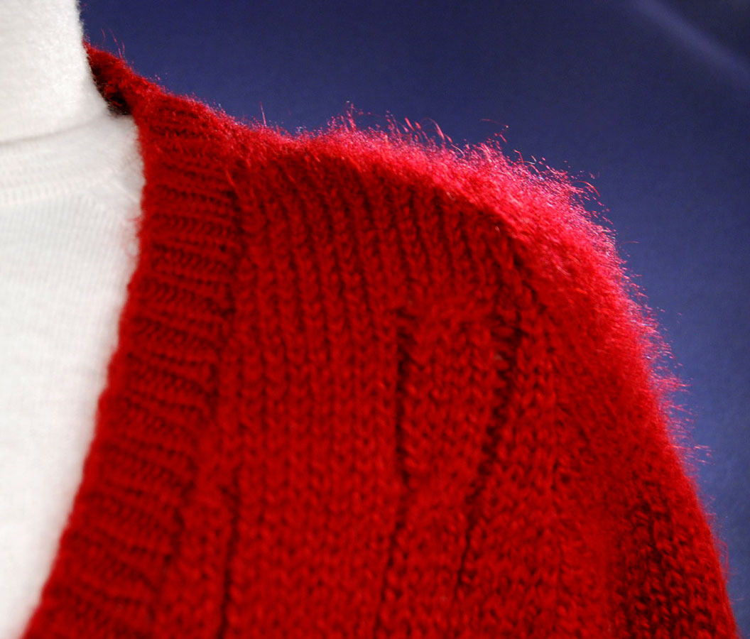 Red Faux-Mohair V-Neck Sweater [#192-003]