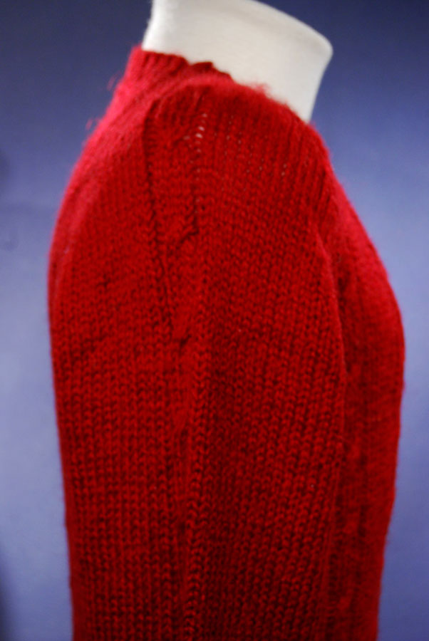 Red Faux-Mohair V-Neck Sweater [#192-003]