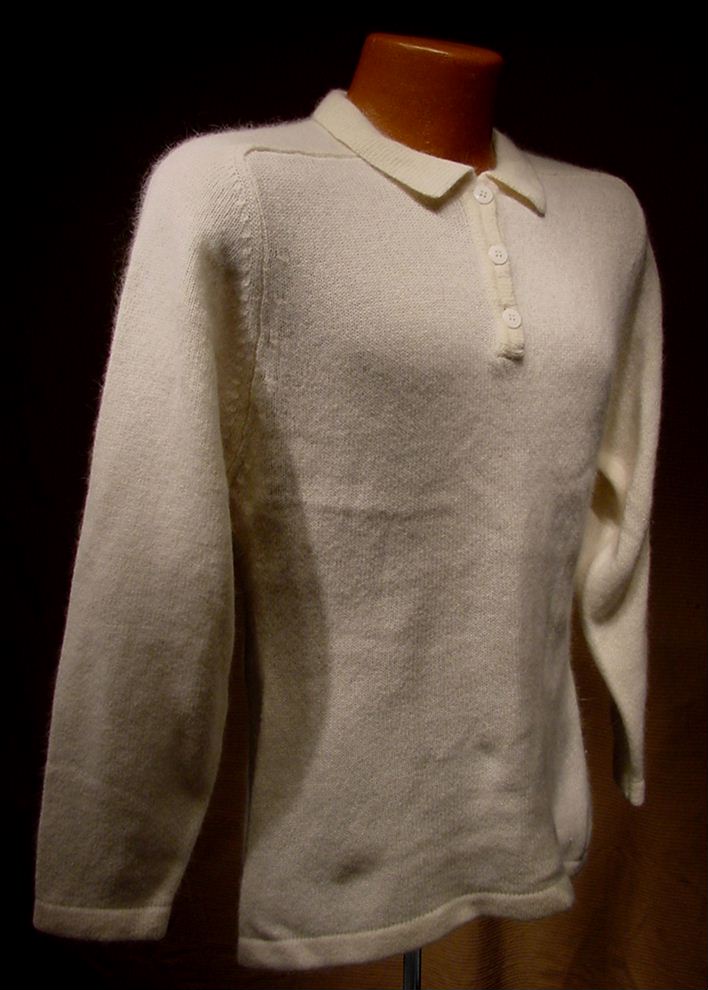 Woman's White Angora Three-Button Sweater-Shirt by Essentials
