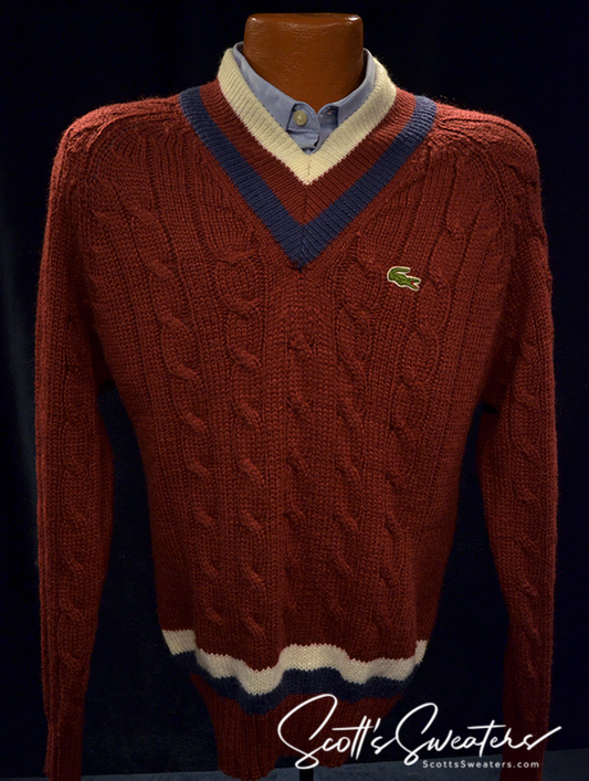 Men's Classic Retro Burgundy Izod Tennis Sweater [#198-002BurgW/B]