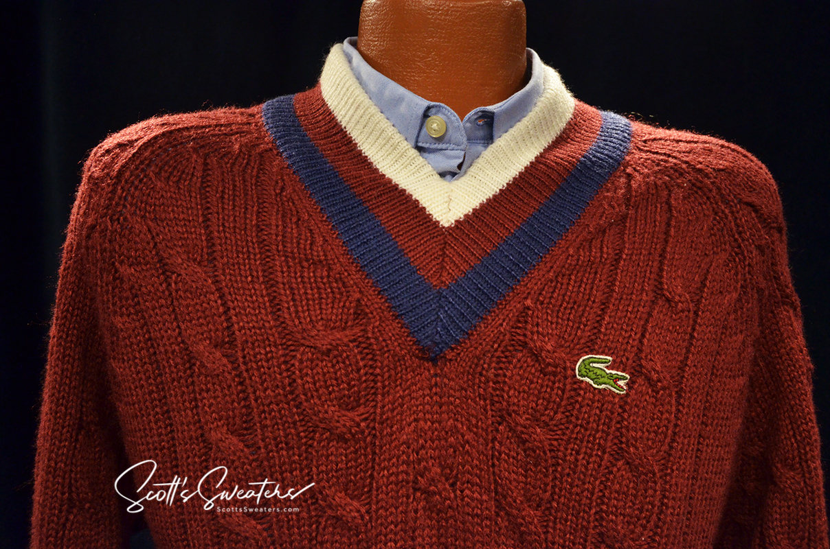 Men's Classic Retro Burgundy Izod Tennis Sweater [#198-002BurgW/B]