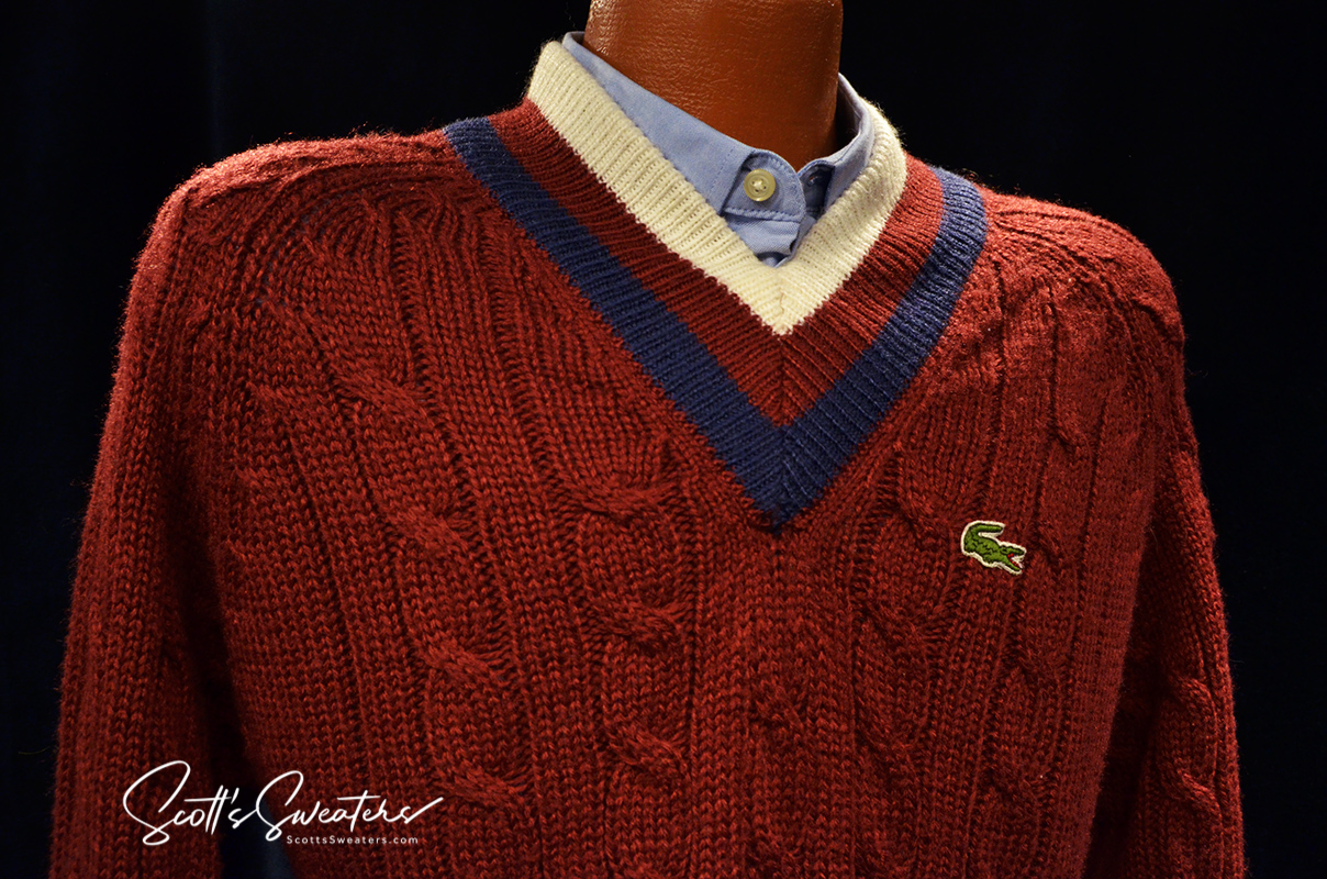 Men's Classic Retro Burgundy Izod Tennis Sweater [#198-002BurgW/B]