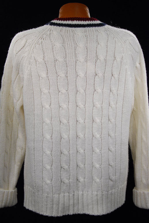 Men's Classic Retro Izod Cardigan Tennis Sweater with Striped Trim [#198-002c]