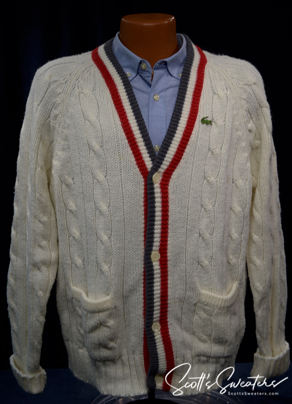 Men's Classic Retro Izod Cardigan Tennis Sweater with Striped Trim [#198-002c]