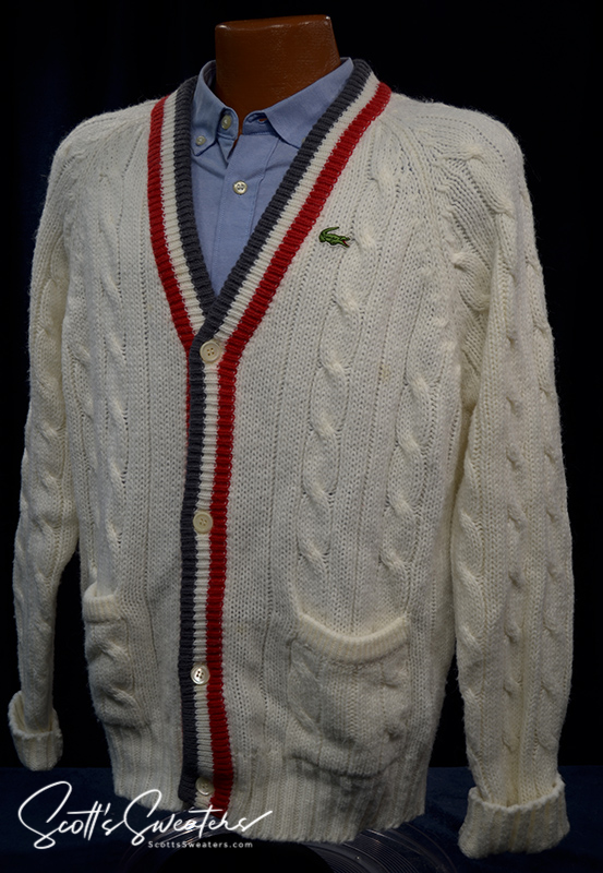 Men's Classic Retro Izod Cardigan Tennis Sweater with Striped Trim [#198-002c]