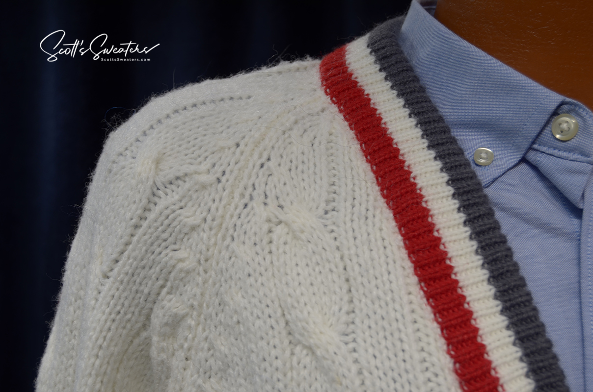 Men's Classic Retro Izod Cardigan Tennis Sweater with Striped Trim [#198-002c]