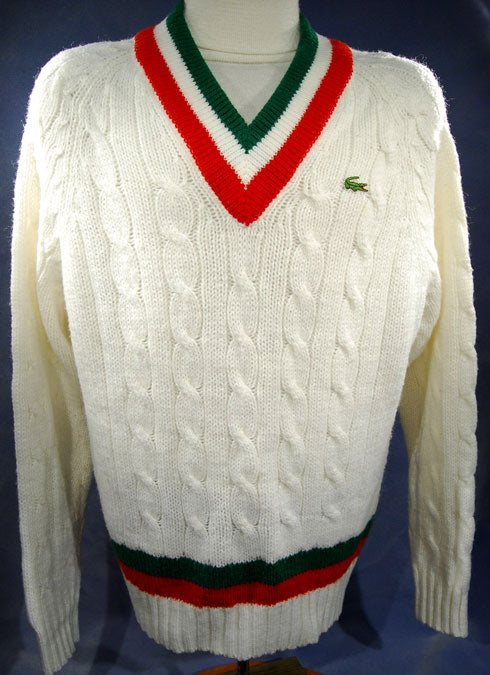 Men's Classic Retro Izod Tennis Sweaters Green/Red Stipes [#198-006]