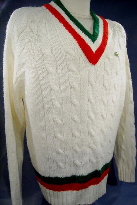 Men's Classic Retro Izod Tennis Sweaters Green/Red Stipes [#198-006]