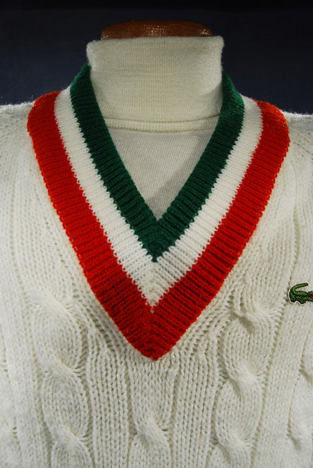 Men's Classic Retro Izod Tennis Sweaters Green/Red Stipes [#198-006]