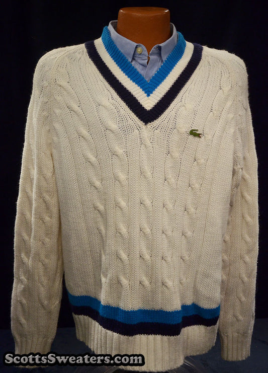 Men's Classic Retro Izod Tennis Sweater Black/Blue Stripes [#198-013]