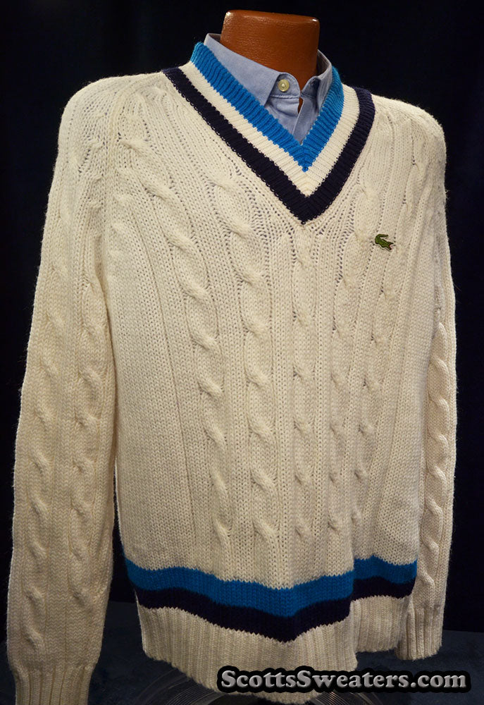 Men's Classic Retro Izod Tennis Sweater Black/Blue Stripes [#198-013]