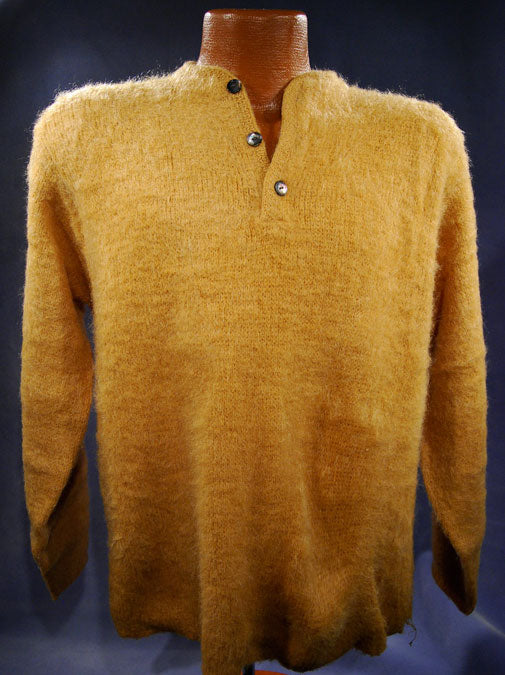 Men's Gold Retro Henley-style pullover Mohair Sweater [#202-002]