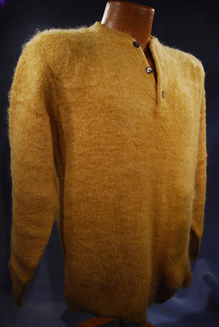 Men's Gold Retro Henley-style pullover Mohair Sweater [#202-002]