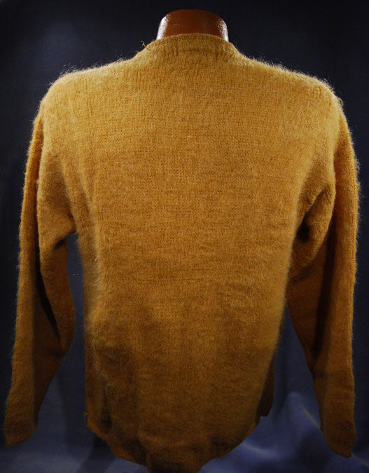 Men's Gold Retro Henley-style pullover Mohair Sweater [#202-002]