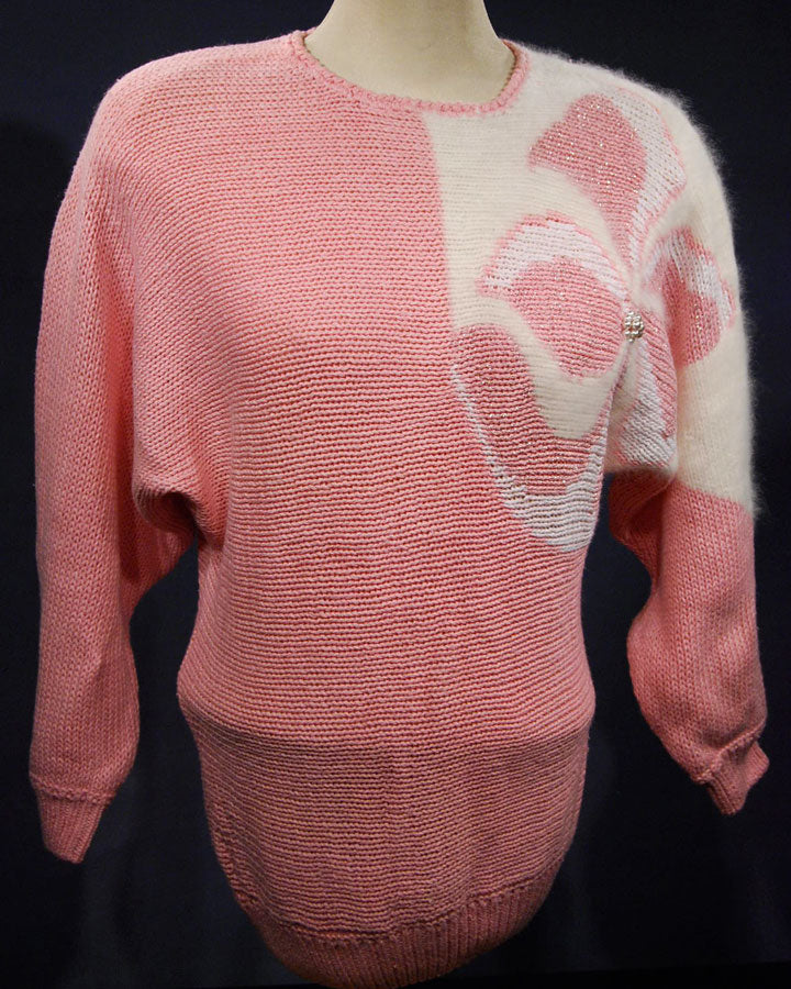 Woman's Beaded-Pink Angora Sweater by David Brett