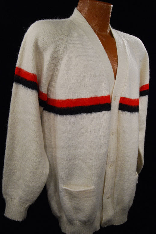 Men's White Alpaca Sweaters with Red/Blue Stripe [#337-002]