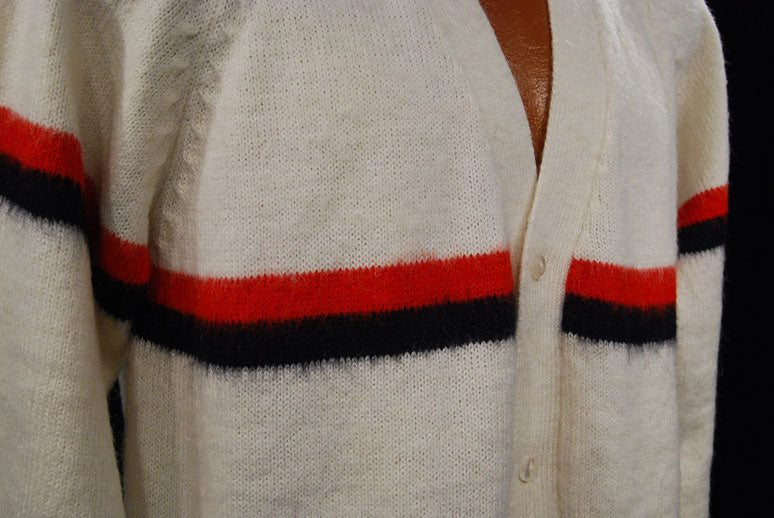 Men's White Alpaca Sweaters with Red/Blue Stripe [#337-002]