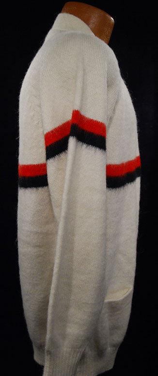 Men's White Alpaca Sweaters with Red/Blue Stripe [#337-002]