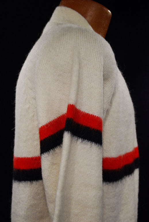 Men's White Alpaca Sweaters with Red/Blue Stripe [#337-002]