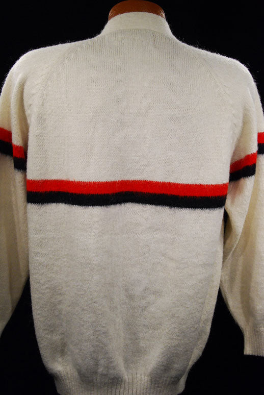 Men's White Alpaca Sweaters with Red/Blue Stripe [#337-002]