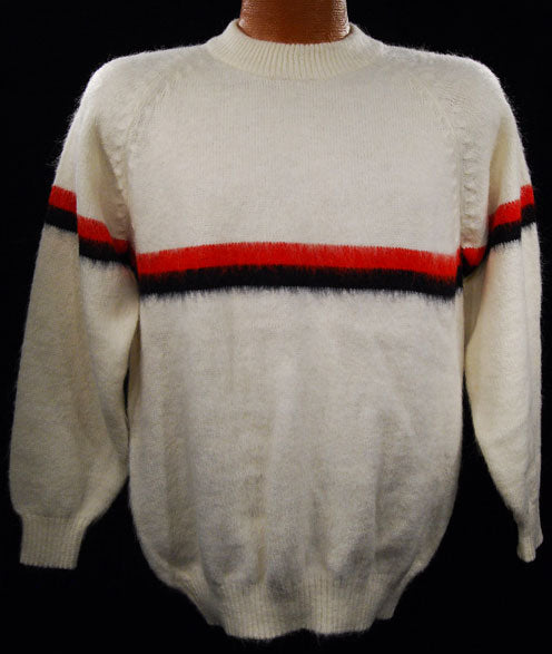 Men's White Alpaca Sweaters with Red/Blue Stripe [#337-002]