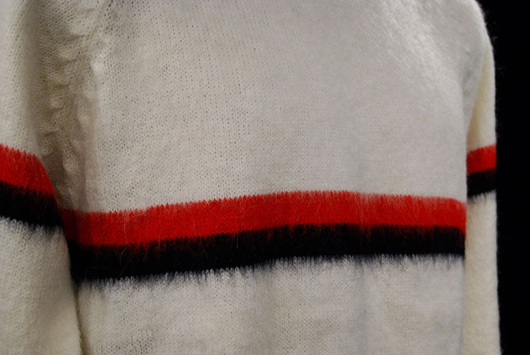 Men's White Alpaca Sweaters with Red/Blue Stripe [#337-002]