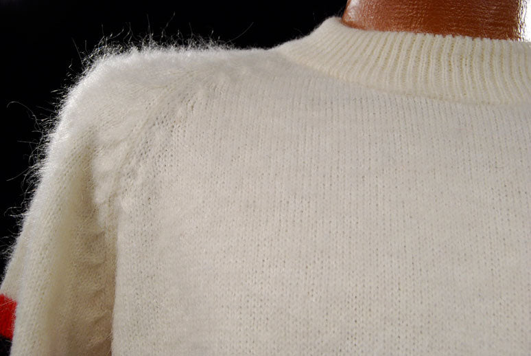 Men's White Alpaca Sweaters with Red/Blue Stripe [#337-002]