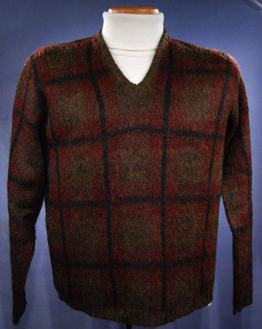 Retro Shaggy Plaid Mohair V-Neck Sweater by Shag-A-Rac Young Breed - Revere [#342-001]