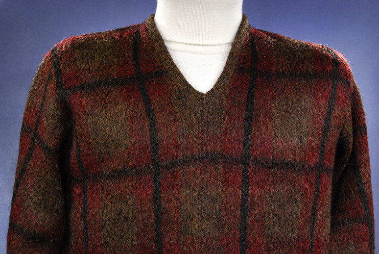 Retro Shaggy Plaid Mohair V-Neck Sweater by Shag-A-Rac Young Breed - Revere [#342-001]