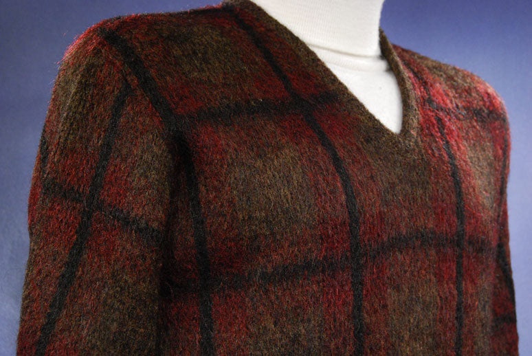 Retro Shaggy Plaid Mohair V-Neck Sweater by Shag-A-Rac Young Breed - Revere [#342-001]