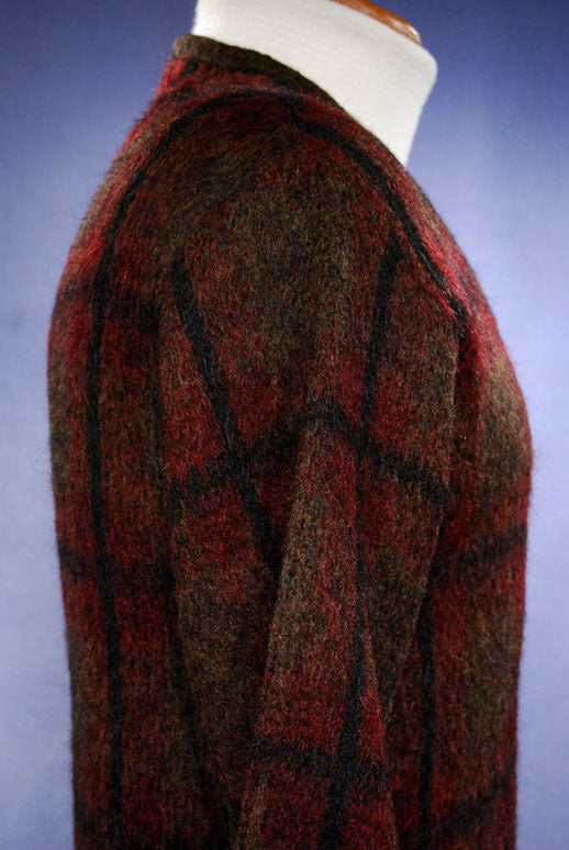 Retro Shaggy Plaid Mohair V-Neck Sweater by Shag-A-Rac Young Breed - Revere [#342-001]