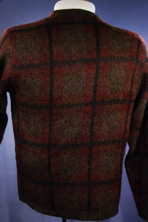 Retro Shaggy Plaid Mohair V-Neck Sweater by Shag-A-Rac Young Breed - Revere [#342-001]