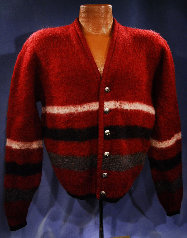 Men's Rare Red Retro Classic Mohair Cardigan Sweater [#400-046]