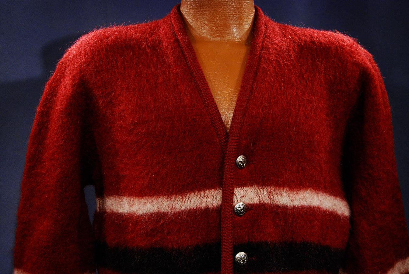 Men's Rare Red Retro Classic Mohair Cardigan Sweater [#400-046]