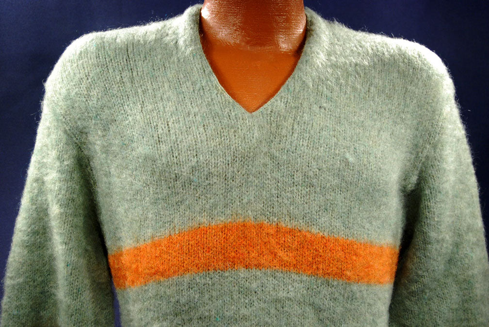 Retro Light-green Mohair V-Neck Sweater by Ramco Sportswear [#400-098]