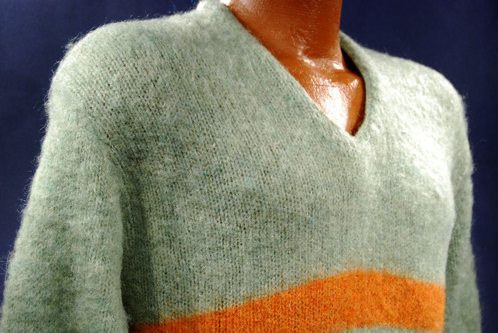 Retro Light-green Mohair V-Neck Sweater by Ramco Sportswear [#400-098]