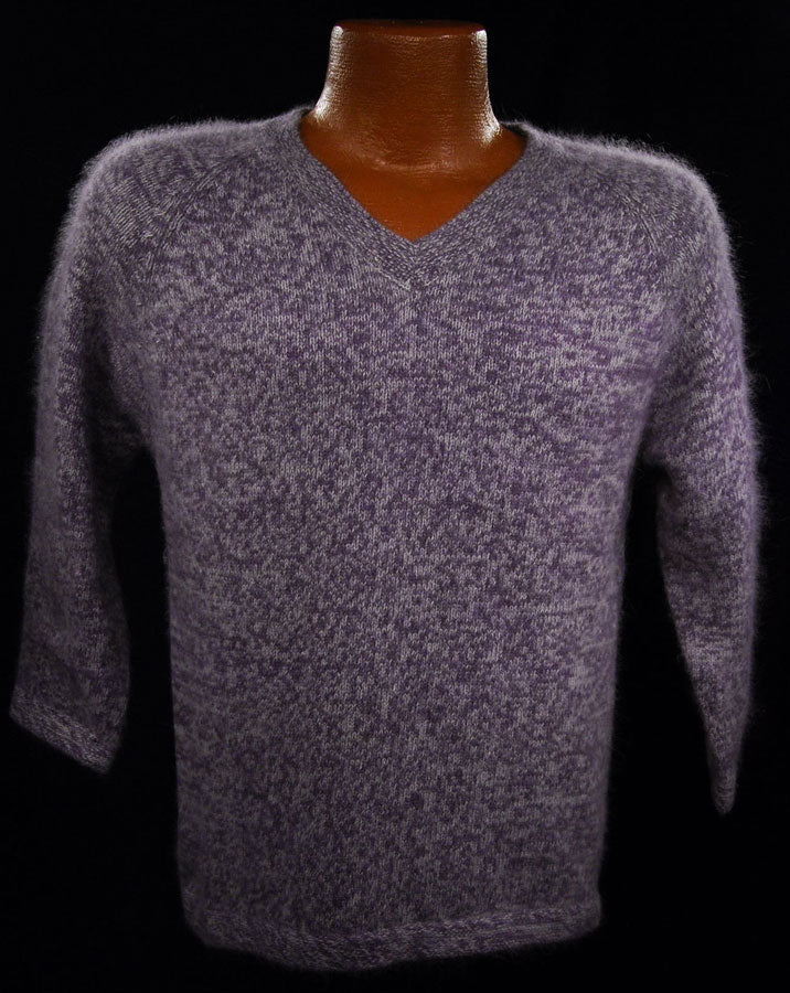 Woman's Purple/White Angora V-neck Sweater by White Stag