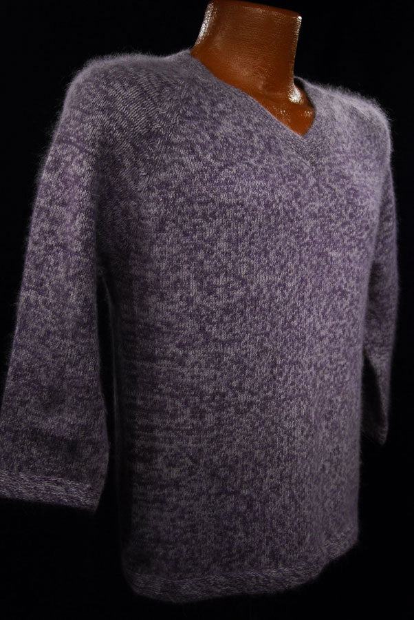Woman's Purple/White Angora V-neck Sweater by White Stag